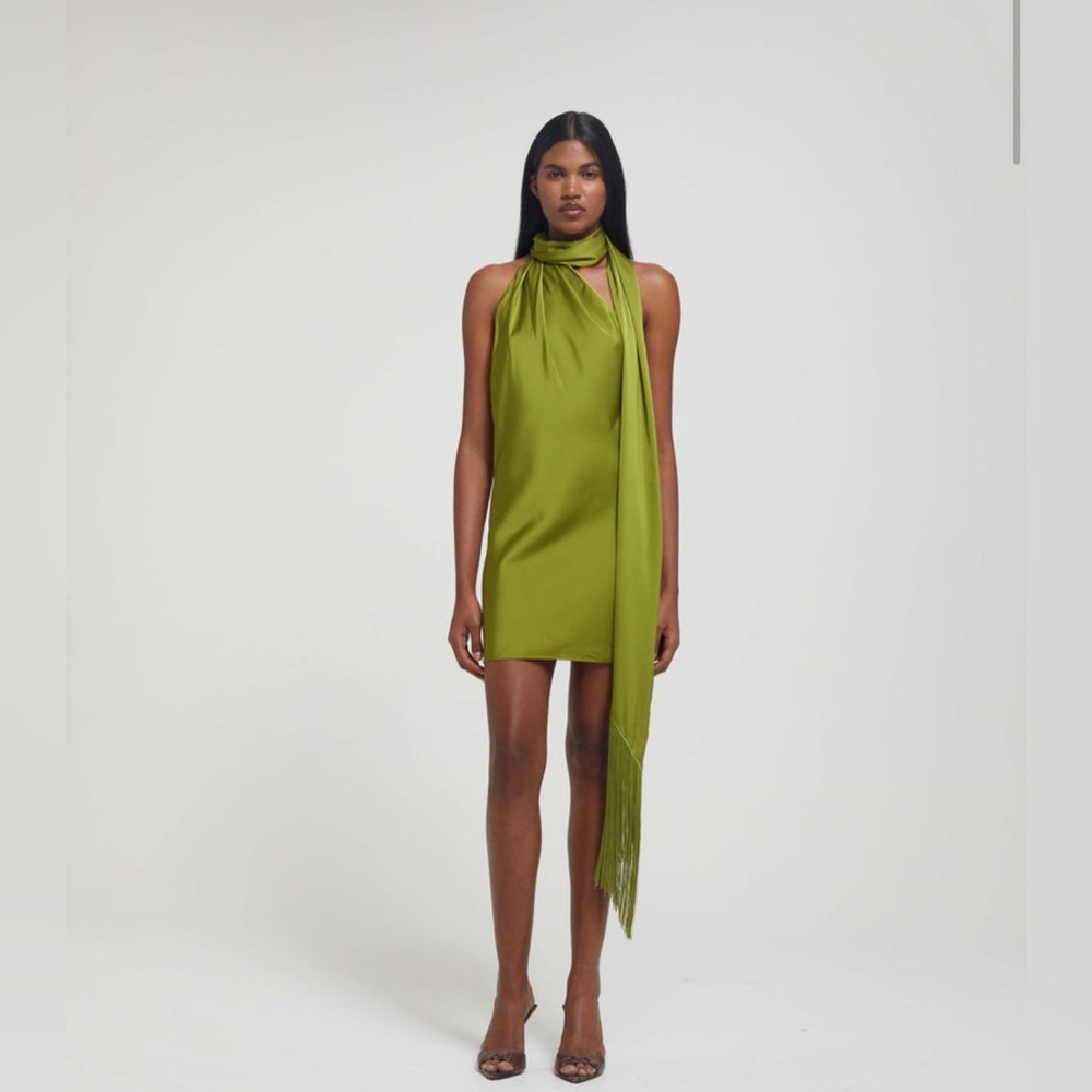 Rat & Boa Chartreuse Halter Mini Dress with Long Scarf